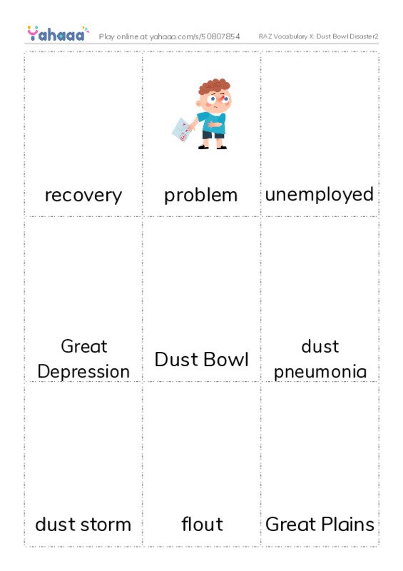 RAZ Vocabulary X: Dust Bowl Disaster2 PDF flaschards with images