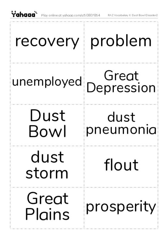 RAZ Vocabulary X: Dust Bowl Disaster2 PDF two columns flashcards