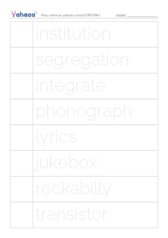 RAZ Vocabulary X: Early Moments in Rock Music 2 PDF one column image words