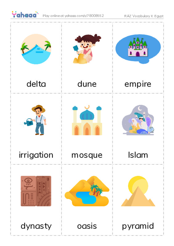 RAZ Vocabulary X: Egypt PDF flaschards with images