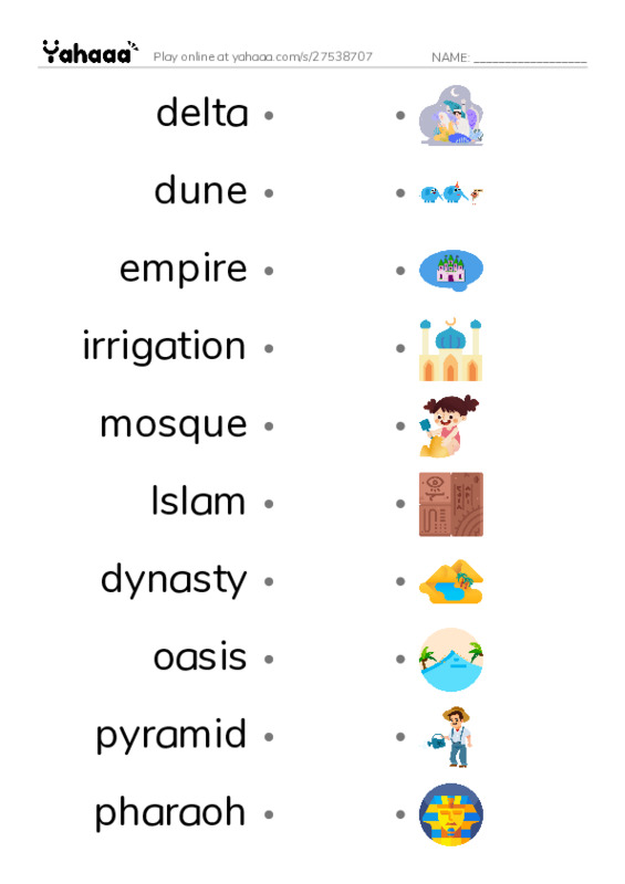 RAZ Vocabulary X: Egypt PDF link match words worksheet