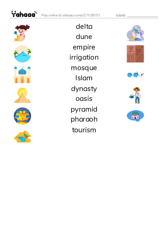 RAZ Vocabulary X: Egypt PDF three columns match words