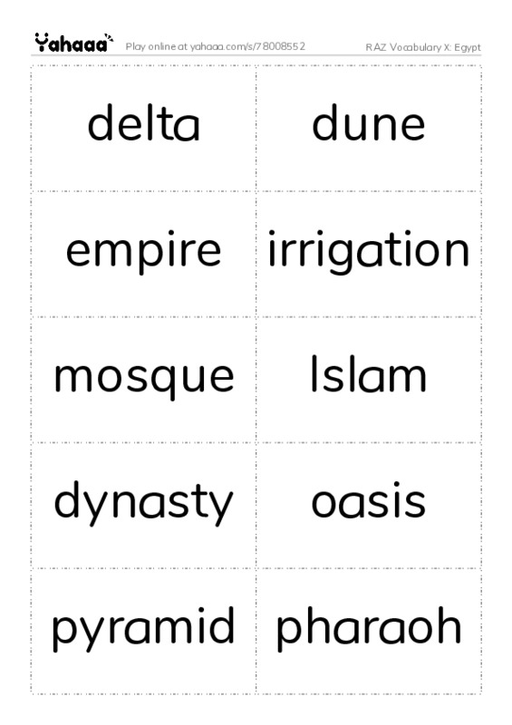 RAZ Vocabulary X: Egypt PDF two columns flashcards