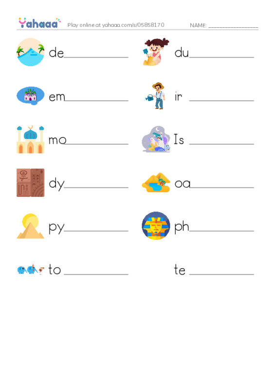 RAZ Vocabulary X: Egypt PDF worksheet writing row