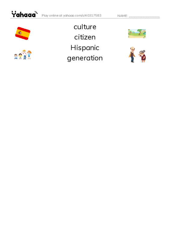 RAZ Vocabulary X: Famous Hispanic Americans A Proud Heritage PDF three columns match words