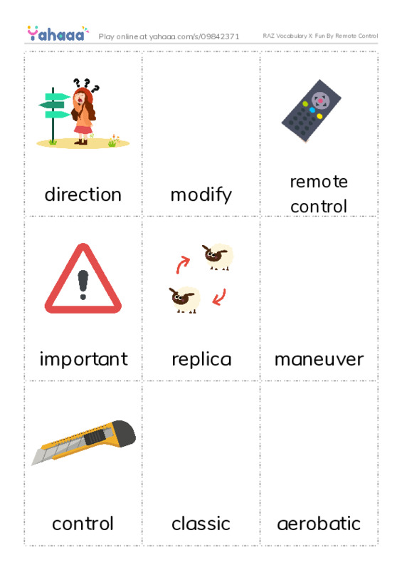 RAZ Vocabulary X: Fun By Remote Control PDF flaschards with images