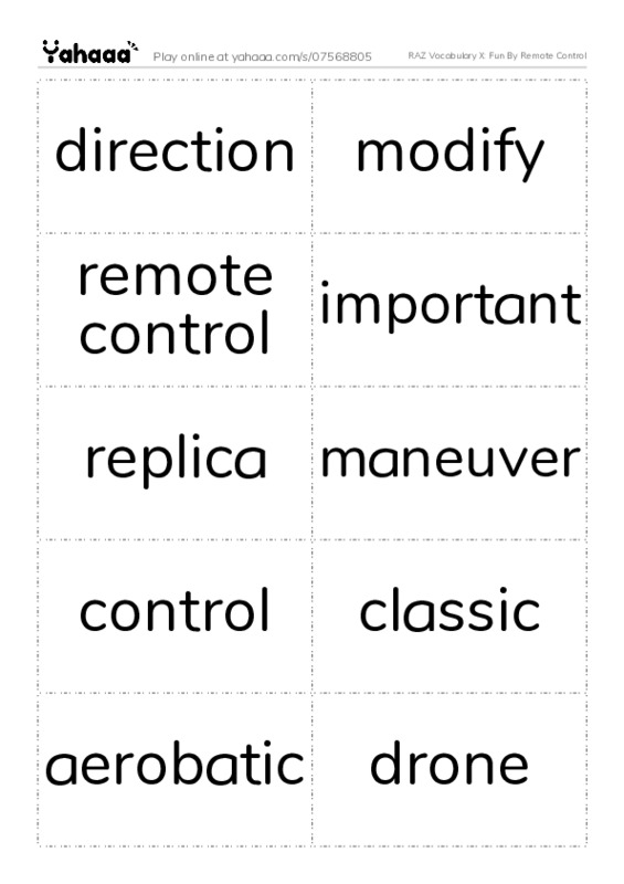 RAZ Vocabulary X: Fun By Remote Control PDF two columns flashcards