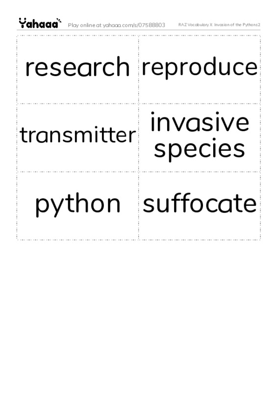 RAZ Vocabulary X: Invasion of the Pythons2 PDF two columns flashcards