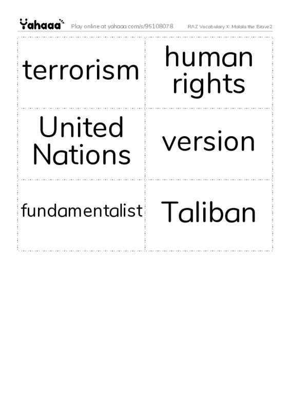 RAZ Vocabulary X: Malala the Brave2 PDF two columns flashcards