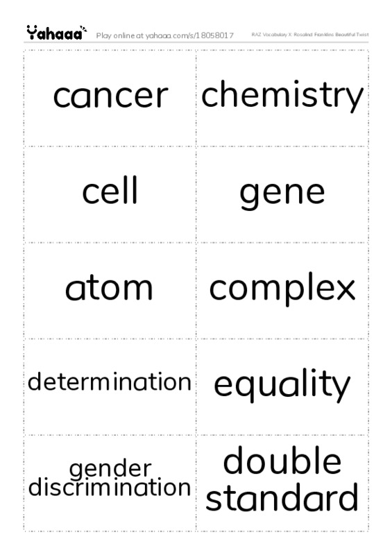 RAZ Vocabulary X: Rosalind Franklins Beautiful Twist PDF two columns flashcards