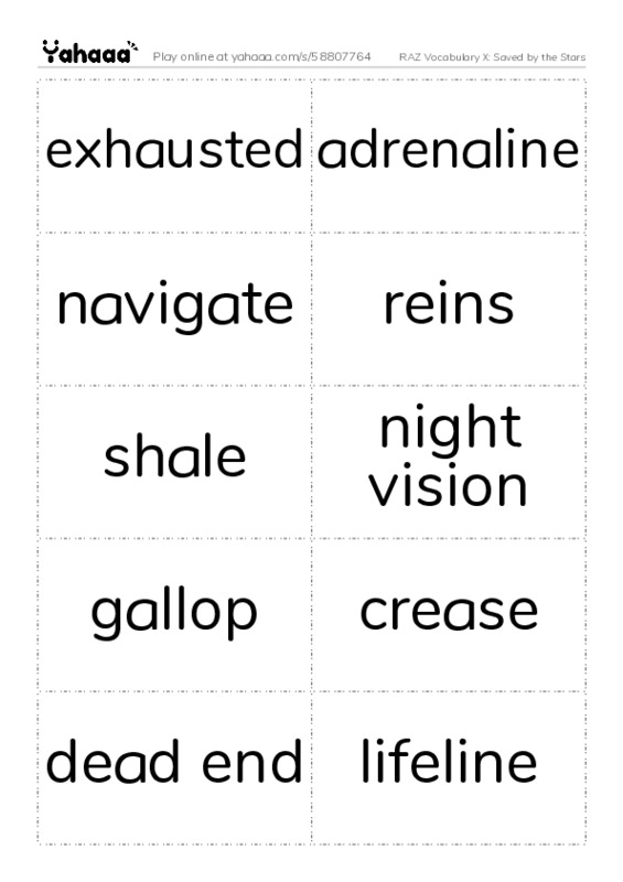 RAZ Vocabulary X: Saved by the Stars PDF two columns flashcards