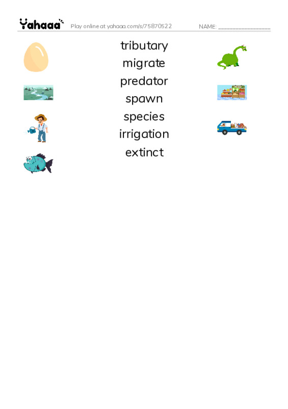 RAZ Vocabulary X: Saving the Salmon PDF three columns match words