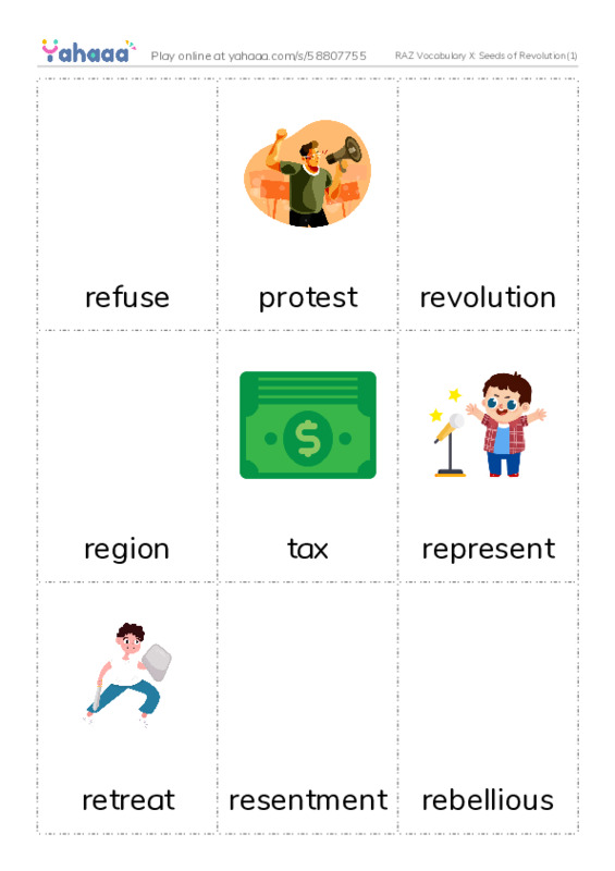 RAZ Vocabulary X: Seeds of Revolution(1) PDF flaschards with images