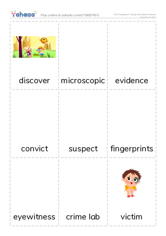 RAZ Vocabulary X: Seeing the Evidence Forensic Scientists at Work PDF flaschards with images