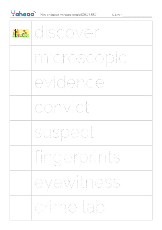 RAZ Vocabulary X: Seeing the Evidence Forensic Scientists at Work PDF one column image words