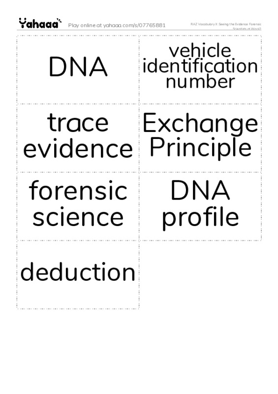 RAZ Vocabulary X: Seeing the Evidence Forensic Scientists at Work2 PDF two columns flashcards