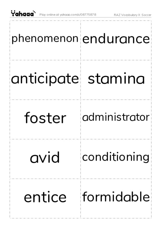 RAZ Vocabulary X: Soccer PDF two columns flashcards