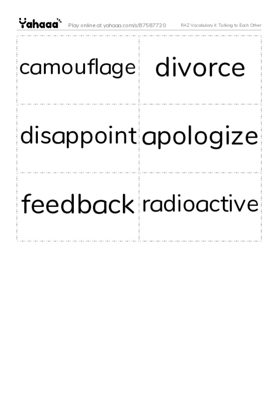 RAZ Vocabulary X: Talking to Each Other PDF two columns flashcards