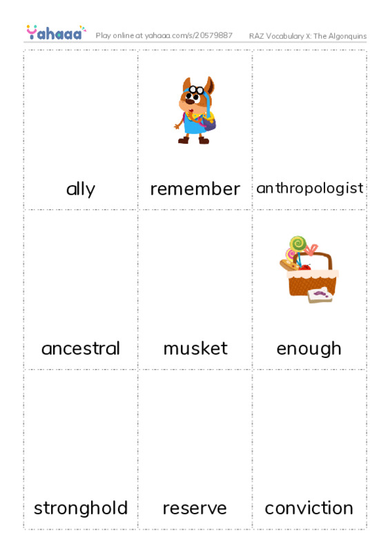 RAZ Vocabulary X: The Algonquins PDF flaschards with images