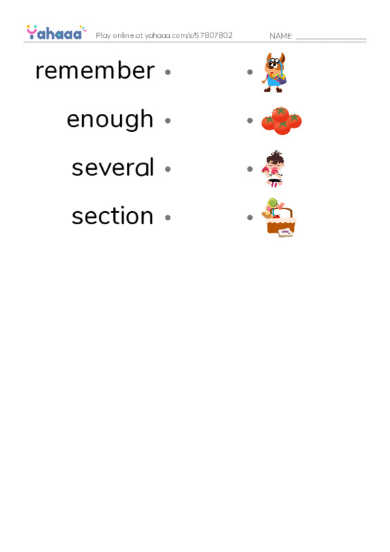 RAZ Vocabulary X: The Algonquins PDF link match words worksheet