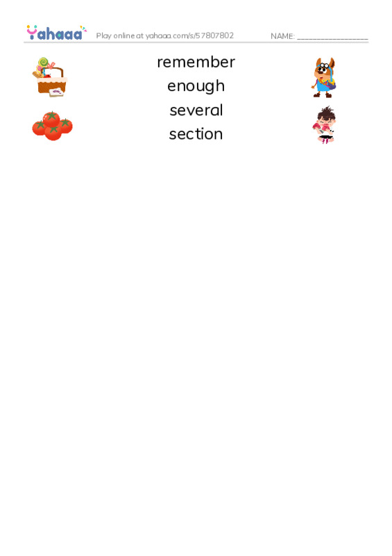 RAZ Vocabulary X: The Algonquins PDF three columns match words