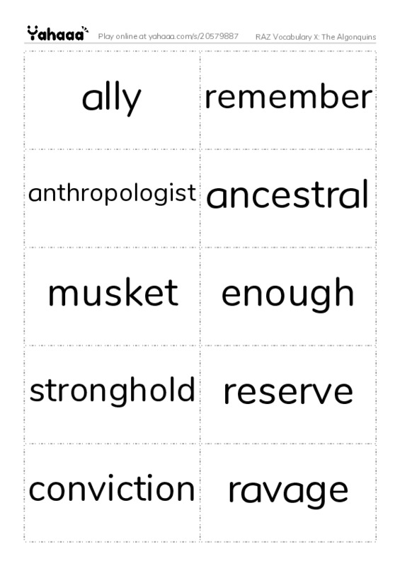 RAZ Vocabulary X: The Algonquins PDF two columns flashcards