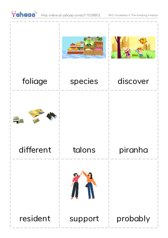 RAZ Vocabulary X: The Amazing Amazon PDF flaschards with images