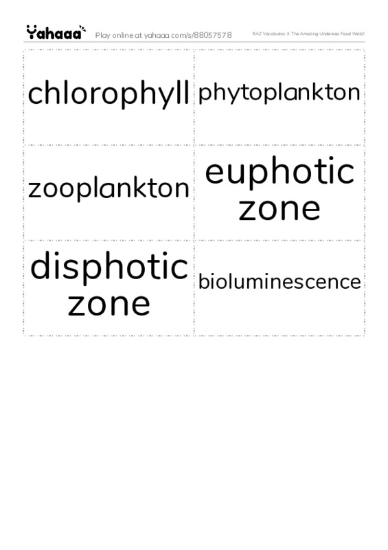 RAZ Vocabulary X: The Amazing Undersea Food Web2 PDF two columns flashcards