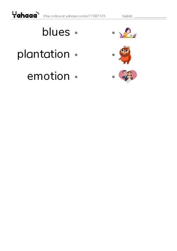 RAZ Vocabulary X: The Blues More Than a Feeling PDF link match words worksheet