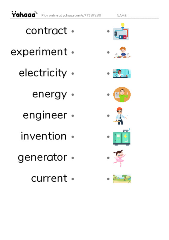 RAZ Vocabulary X: The Genius of Tesla PDF link match words worksheet