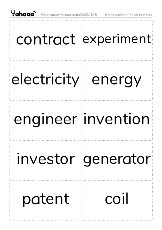 RAZ Vocabulary X: The Genius of Tesla PDF two columns flashcards