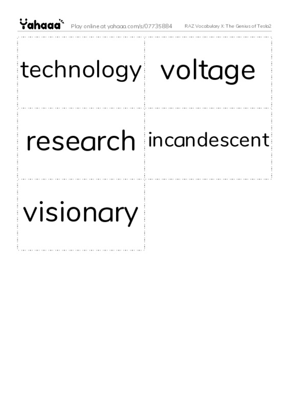 RAZ Vocabulary X: The Genius of Tesla2 PDF two columns flashcards