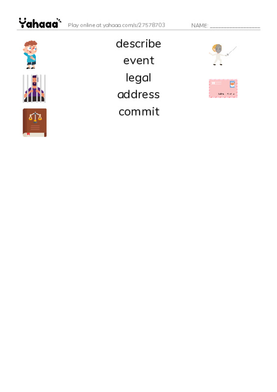 RAZ Vocabulary X: The Gettysburg Address PDF three columns match words