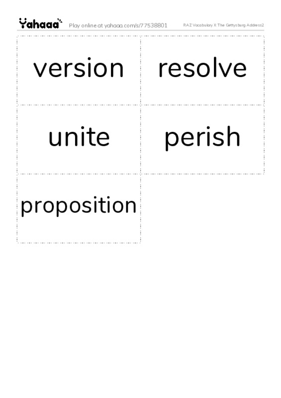 RAZ Vocabulary X: The Gettysburg Address2 PDF two columns flashcards