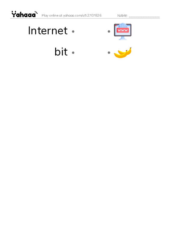 RAZ Vocabulary X: The Internet PDF link match words worksheet