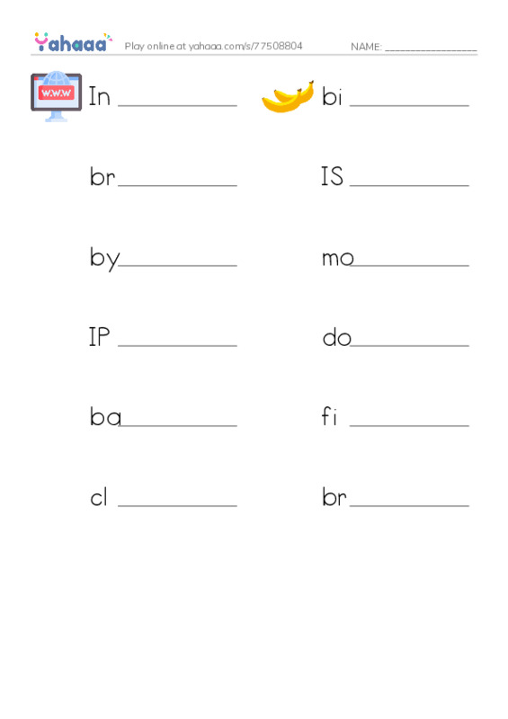 RAZ Vocabulary X: The Internet PDF worksheet writing row