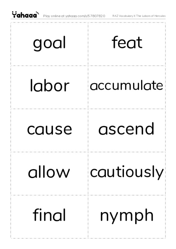 RAZ Vocabulary X: The Labors of Hercules PDF two columns flashcards