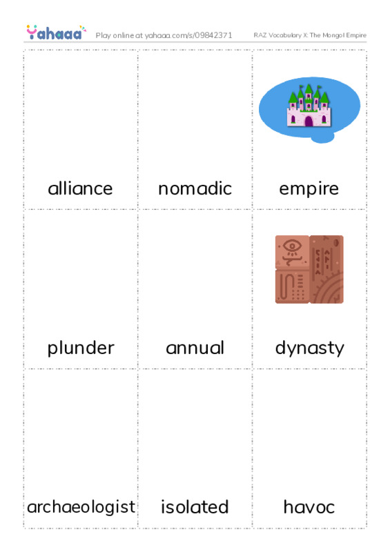 RAZ Vocabulary X: The Mongol Empire PDF flaschards with images