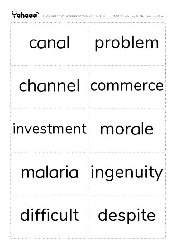 RAZ Vocabulary X: The Panama Canal PDF two columns flashcards