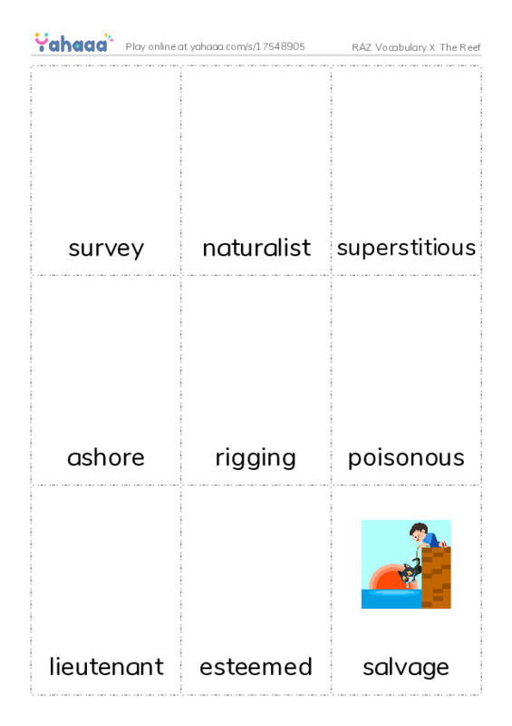 RAZ Vocabulary X: The Reef PDF flaschards with images