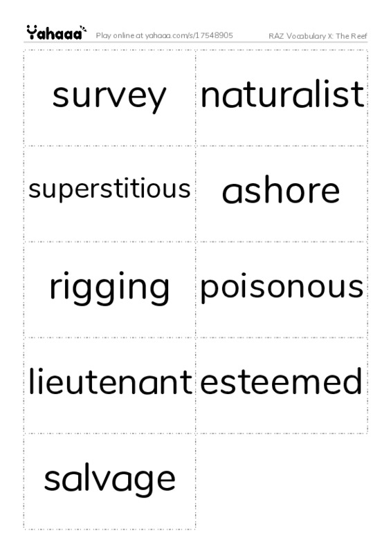RAZ Vocabulary X: The Reef PDF two columns flashcards