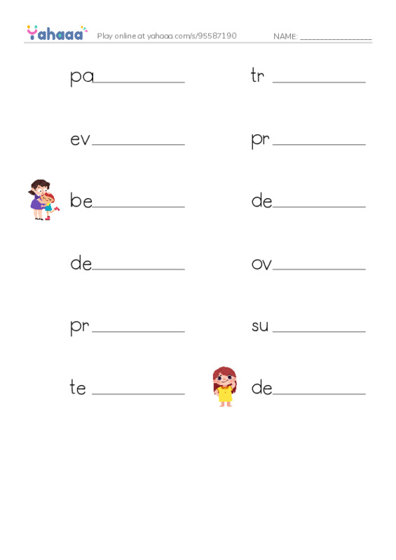 RAZ Vocabulary X: The School Versus James Holt PDF worksheet writing row