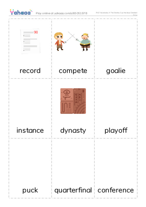 RAZ Vocabulary X: The Stanley Cup Hockeys Greatest Prize PDF flaschards with images