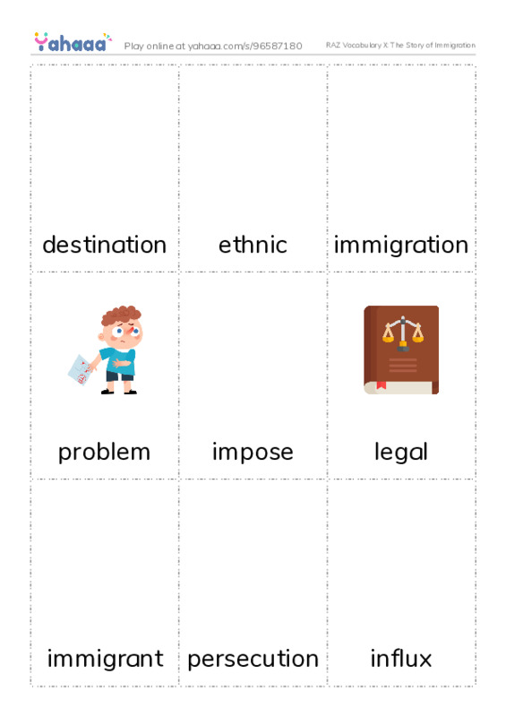 RAZ Vocabulary X: The Story of Immigration PDF flaschards with images