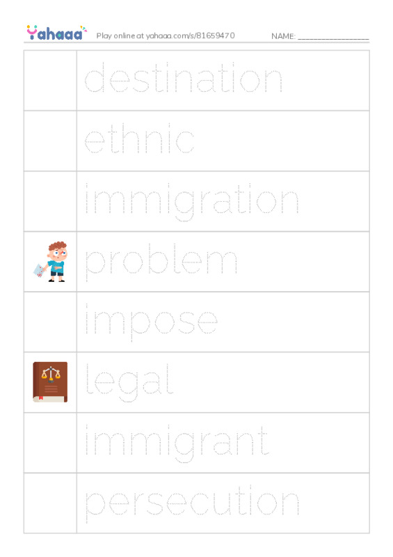 RAZ Vocabulary X: The Story of Immigration PDF one column image words