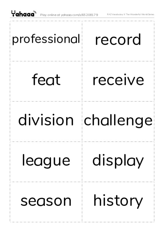 RAZ Vocabulary X: The Wonderful World Series PDF two columns flashcards