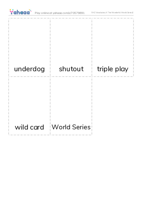 RAZ Vocabulary X: The Wonderful World Series2 PDF flaschards with images