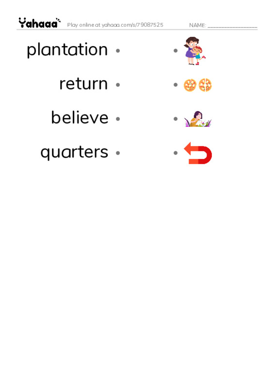 RAZ Vocabulary X: Up From Slavery PDF link match words worksheet