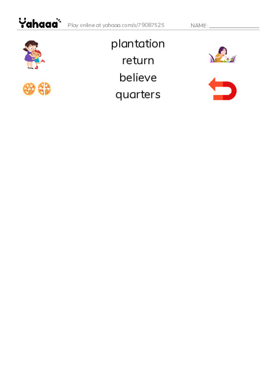 RAZ Vocabulary X: Up From Slavery PDF three columns match words