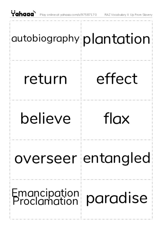 RAZ Vocabulary X: Up From Slavery PDF two columns flashcards